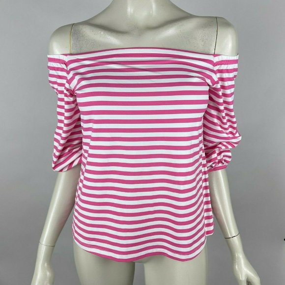 J. McLaughlin Tops - J McLaughlin Striped Catalina Cloth Off Shoulder Top 3/4 Sleeve Stretch Women S